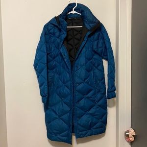 Recycled down long puffer jacket